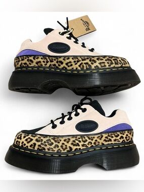 NWT Dr. Martens Buzz 5i Leopard Calf Hair and Powder Pink-Cobalt Suede Platforms